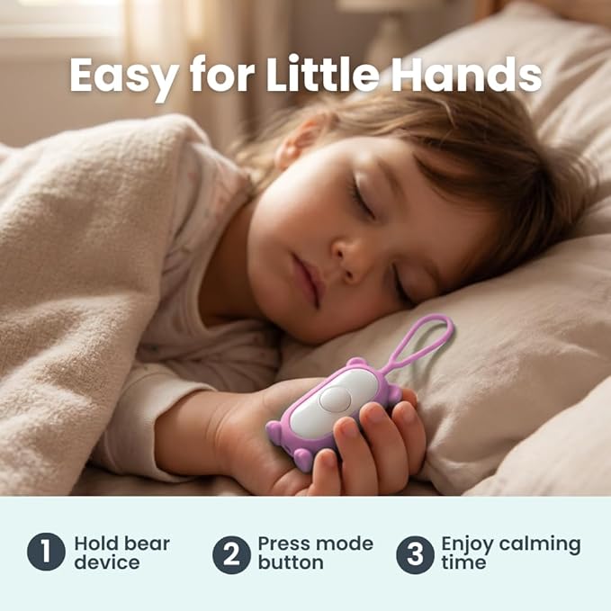 Glowco CalmCarry Mini Bear Kids Sleep Aid Device – Handheld Microcurrent Relaxation Tool, Supports Calm, Focus & Gentle Relief, USB Rechargeable, Portable Wellness Device for Children (Pink)
