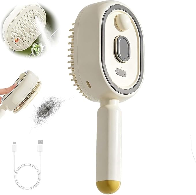 2026 Electric Steam Brush - Rechargeable Detangling Steam Hair Straightener, Reduces Frizz & Static, Nourishes Hair, Portable for Short Styles (Off-White)