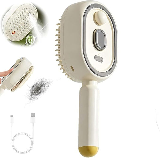 2026 Electric Steam Brush - Rechargeable Detangling Steam Hair Straightener, Reduces Frizz & Static, Nourishes Hair, Portable for Short Styles (Off-White)