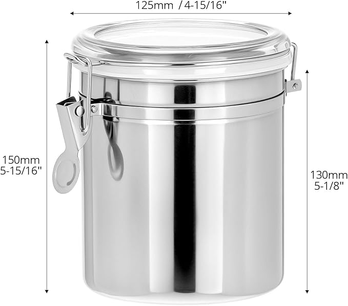 QWORK 52 fl oz Stainless Steel Airtight Canister, Kitchen Storage Canister for Flour Coffee Beans, 5" x 6"