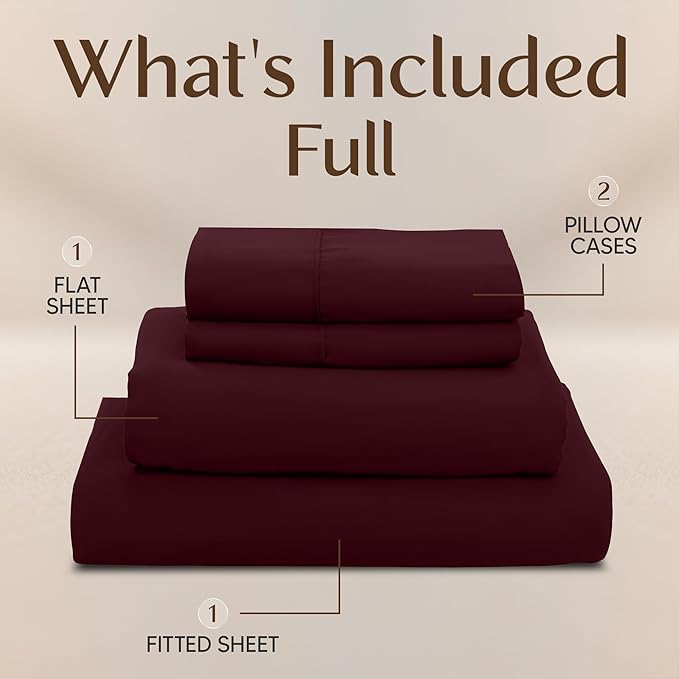 Utopia Bedding Full Size Sheet Set – 4 Piece Bed Sheets, Soft and Breathable Microfiber, Includes 1 Fitted Sheet, 1 Flat Sheet and 2 Pillowcases – Oeko Tex (Burgundy)