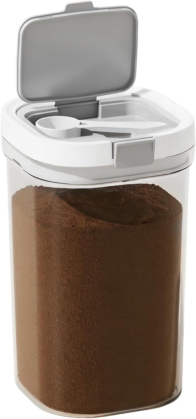 Coffee Storage Canister 60.8oz Airtight Sugar Storage Organization BPA Free with Spoon and Layered Storage for Grounds Coffee, Beans, Tea, Sugar, Flour, Cereal,Formula (clear)