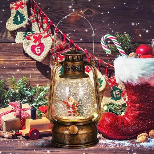 Christmas Musical Snow Globe Lantern with Lights Rotating USB Operated