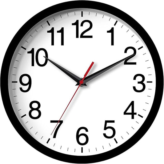 Rohioue Wall Clock Modern 8 Inch Battery Operated Silent Non Ticking Small Analog Clock for Living Room Office Home Bedroom Kitchen Bathroom(Black)