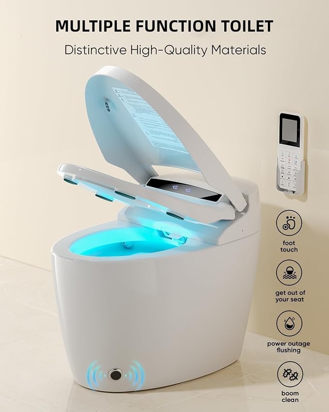 Smart Toilet with Bidet Built In with Warm Water Sprayer and Dryer, Foot Sensor Operation,Heated Seat with LED Display for Bathroom,One Piece Bidet Toilet with Auto Dual Flush (WHITE L11 PRO)