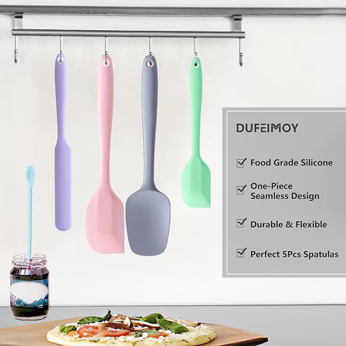 5 Piece Multicolor Silicone Spatula Set, Heat Resistant Rubber Spatulas Set, Silicone Kitchen Utensils Set Dishwasher Safe for Nonstick Cookware Baking Cooking
