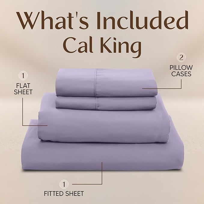 Utopia Bedding California King Size Sheet Set – 4 Piece Bed Sheets, Soft and Breathable Microfiber, Includes 1 Fitted Sheet, 1 Flat Sheet and 2 Pillowcases – Oeko Tex (Lavender)