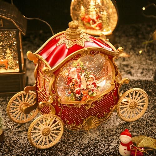 Carriage Christmas Snow Globes Santa Claus, Shatterproof 8 Songs Music Box