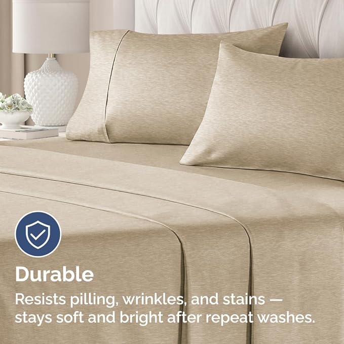 King Standard Pillow Cases Set of 4 - Soft Hotel Quality Pillowcase Covers - Comfy Bedding for Women, Men, Kids & Teens - Machine Washable Pillow Protectors - 4 Piece - King Standard Heathered Beige