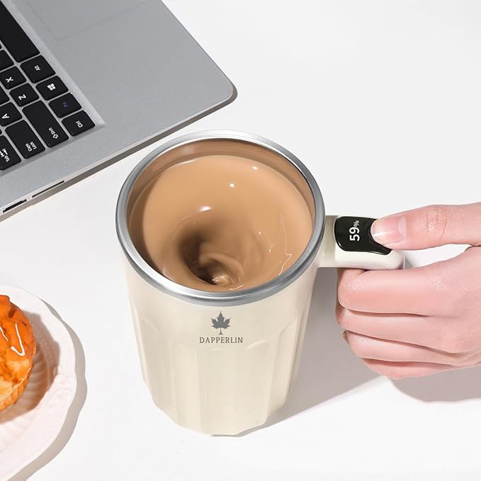 Drink Stirrer,Self Stirring Mug,Self Stirring Coffee Mug,Suitable for Coffee, Milk, Cocoa and Other Beverages (Cream White, 12 Ounces)
