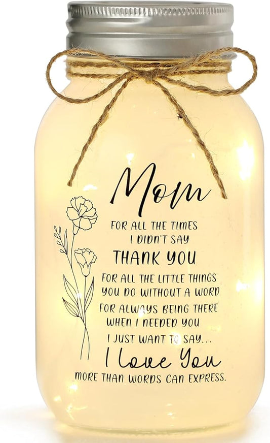 Maracco Mothers Day Gifts for Mom from Daughter Son, 30oz Large Mason Jar Night Light Home Decor, Thank You Mama & I Love You Mom Gifts, Happy Birthday Mother Gift