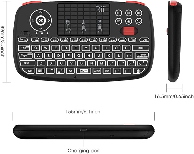 (Upgrade) Rii i4 Mini Bluetooth Keyboard with Touchpad, Blacklit Portable Wireless Keyboard with 2.4G USB Dongle for Smartphones, PC, Tablet, Laptop TV Box iOS Android Windows Mac.Black