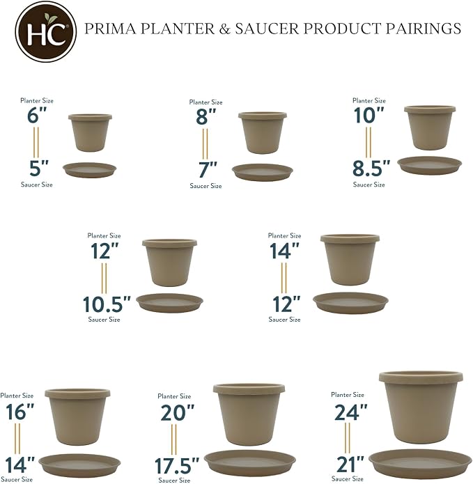 The HC Companies Prima Round Plastic Plant Pot w/Rolled Rim - Lightweight & UV Resistant Flower Pot for Herbs & More - Outdoor & Indoor Plant Pots w/Drainage (14 inch, Sandstone, Pack of 1)