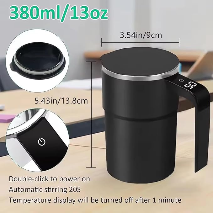 Taza Inteligente Para Cafe, Intelligent Coffee Cup with Lid, Automatic Magnetic Stirring Coffee Mug, Rechargeable Self Mixing Mug with LED Display Temperature for Milk Tea, Office Household(White)