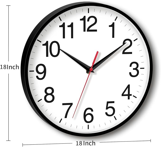 Rohioue 18 Inch Wall Clock, Modern Battery Operated Wall Clocks, Silent Non Ticking Large Analog Clock for Living Room, Office, Home, Bedroom, Kitchen, Bathroom(Black)