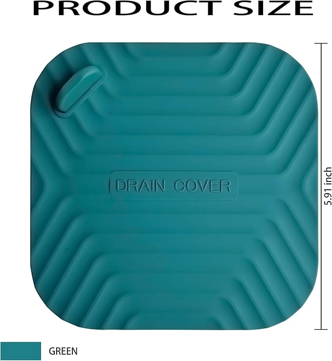 Shower Drain Cover Tub Stopper,2 Pieces Sewer Anti-Odor Mat Deodorizing Drain Plugs for Kitchen,Bathroom and Laundry(5.9x5.9 inch) Blackish Green