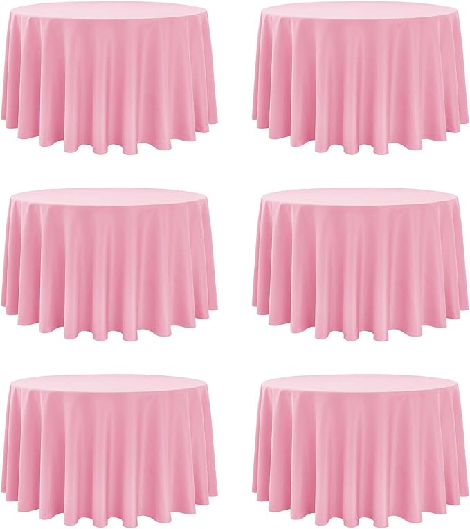 6-Pack Pink Round Tablecloths, 120 Inches, Stain-Resistant Polyester for 5-6 Ft Round Tables - Washable Table Covers for Weddings, Banquets, Birthday Parties, Events