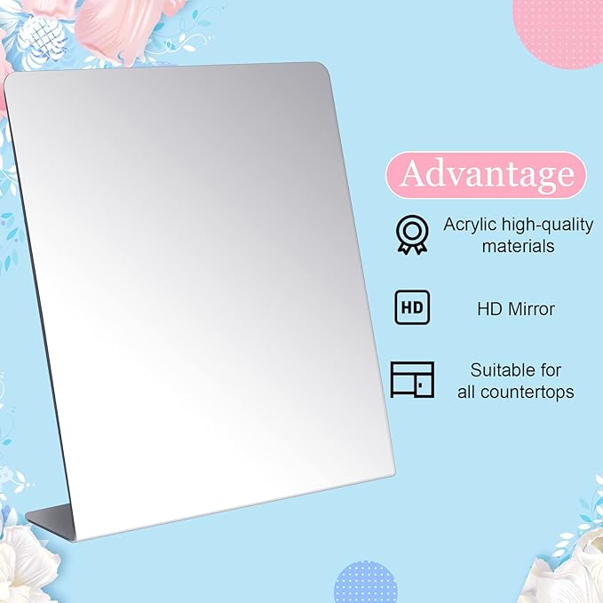 Amyhill 16 Pcs Counter Top Mirror Freestanding Single Self-Portrait Mirror Single Sided Acrylic Desk Glass for Tabletop Bedroom Office Bathroom Home Dorm (8.5 x 9 Inch)
