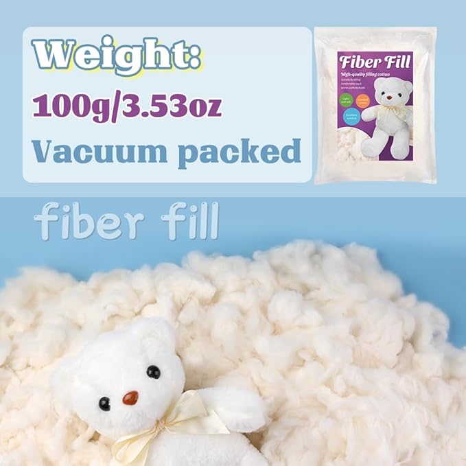Kogyxe 3.53oz Combed Cotton Filling, High Resilience Cotton Stuffing, Stuffing for Stuffed Animals, Premium Pillow Stuffing for Small Stuffed Cushions Crochet DIY Crafts
