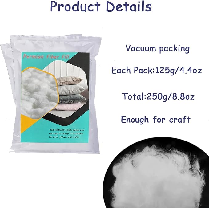 250g/8.8oz Premium Polyester Stuffing for Stuffed Animals, Soft and Warm Down Feather Like Pillow Stuffing for Dolls, Fiber Filling Stuffing for Craft