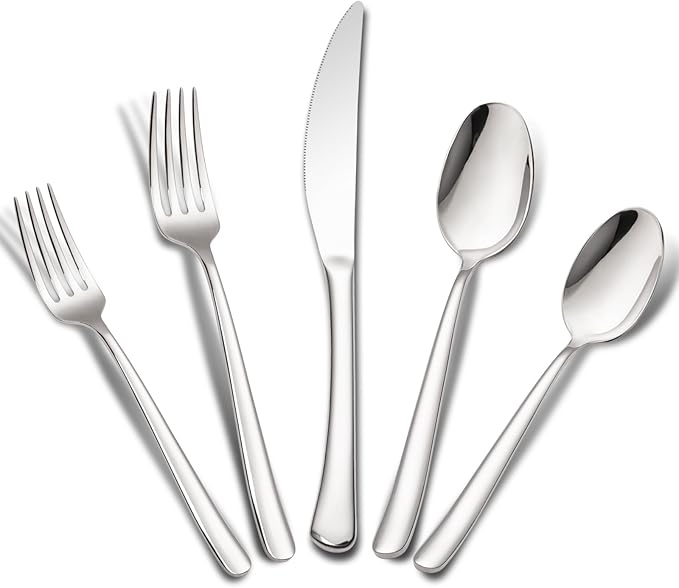Aisoso 40-Piece High-End Silverware Set with Forks Spoons and Knives, Stainless Steel Serving Utensils for 8 with Mirror Finished Handle, Durability and Dishwasher Safe for Restaurant, Weddings