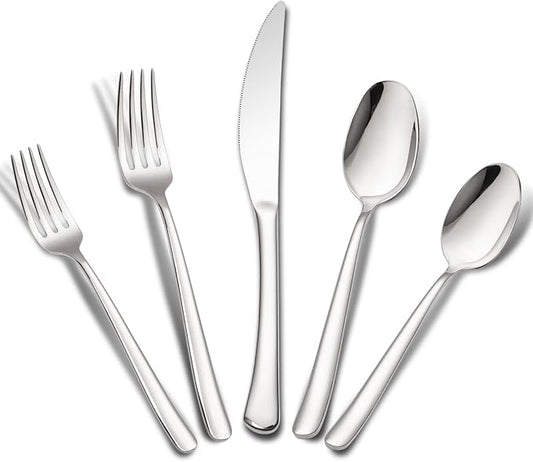 Aisoso 40-Piece High-End Silverware Set with Forks Spoons and Knives, Stainless Steel Serving Utensils for 8 with Mirror Finished Handle, Durability and Dishwasher Safe for Restaurant, Weddings