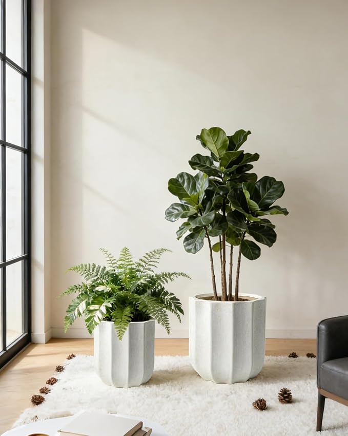 10 Inch Plant Pot – Ceramic Planter with Drainage Hole & Removable Drain Plug, Decorative Flower Pot for Indoor Outdoor Plants, Modern Round Large Planter, Cream White