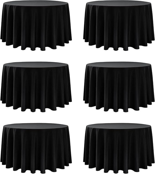 6-Pack Black Round Tablecloths, 108 Inches, Stain-Resistant Polyester for 4-5 Ft Round Tables - Washable Table Covers for Weddings, Banquets, Birthday Parties, Events