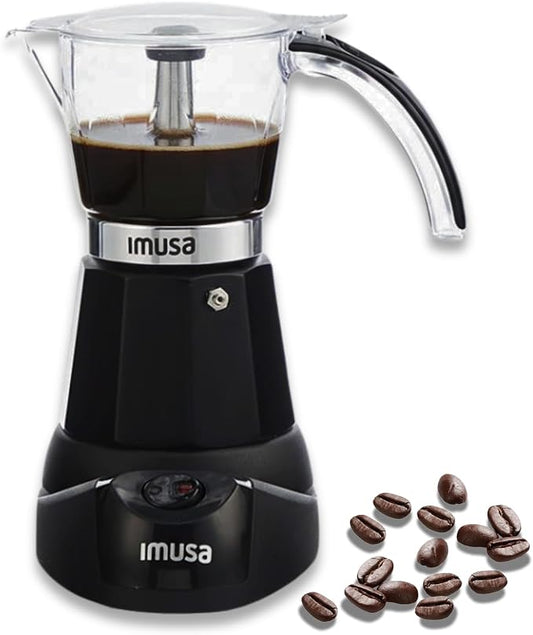 IMUSA 6 or 3 Cup Electric Espresso Maker with Cool-touch Handle, Black | Bare Cast Aluminum Finish, Detachable Cool-Touch Base, Ideal for Cuban Coffee, Perfect for Entertaining