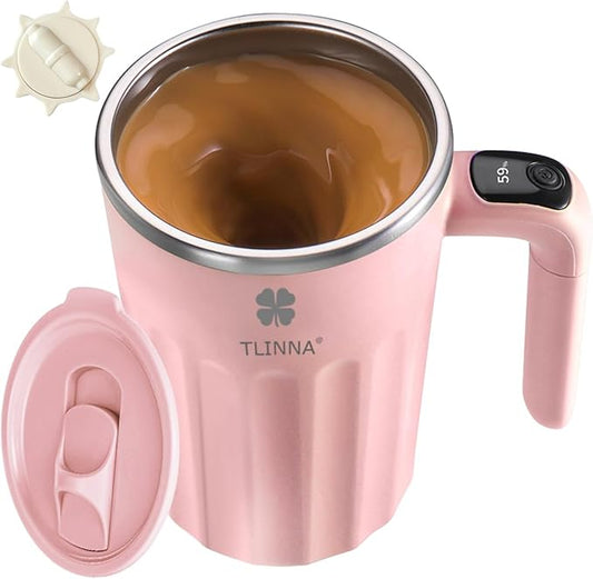 Drink Stirrer,Self Stirring Mug,Self Stirring Coffee Mug,Suitable for Coffee, Milk, Cocoa and Other Beverages Stainless Steel Vacuum Insulated Tumbler with Lid (Pink, 12 Ounces)