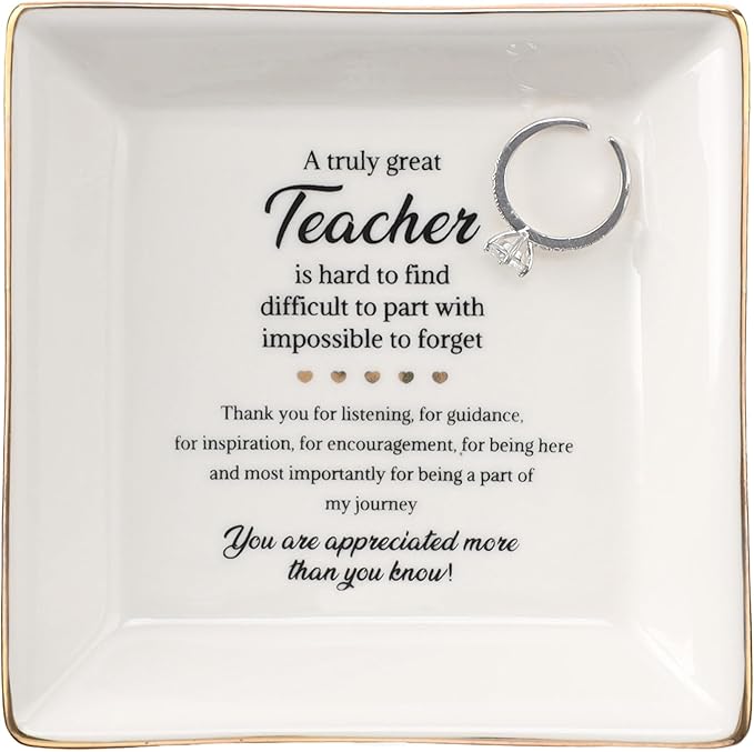 HOME SMILE Teacher Appreciation Gifts for Women Ring Jewelry Dish,Thank You Graduation Retirement Gifts for Teachers Women