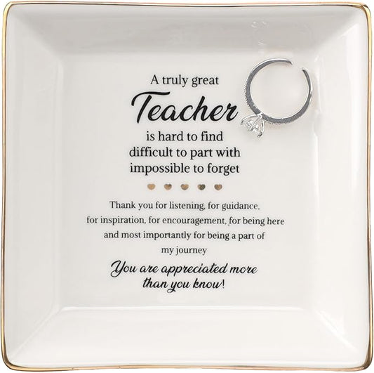 HOME SMILE Teacher Appreciation Gifts for Women Ring Jewelry Dish,Thank You Graduation Retirement Gifts for Teachers Women