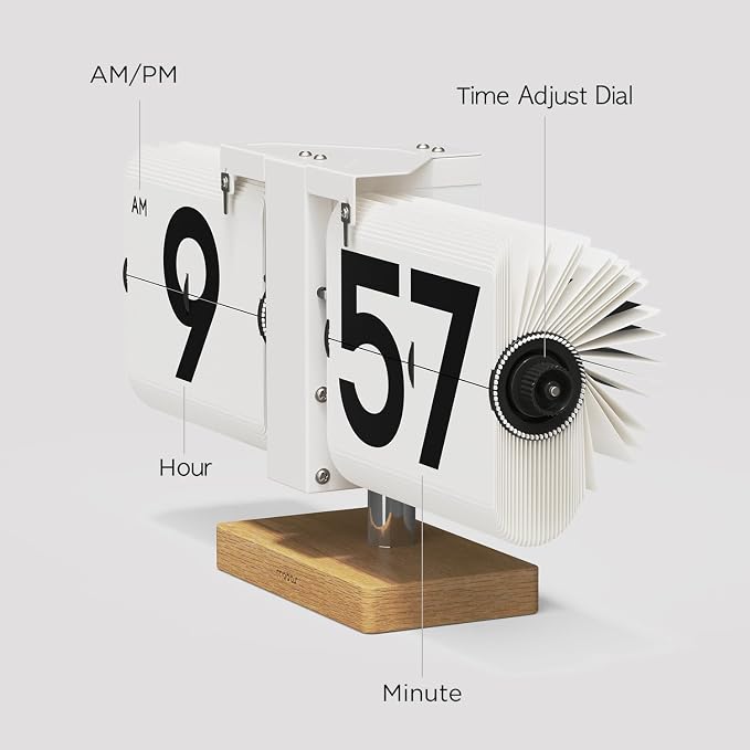 mooas Classic Modern Wood Big Flip Desk Clock (Black), Retro Vintage Analog Design Auto Flip Clock Table Clock Large Number Battery Powered, Ideal for Home Office School Hotel Café