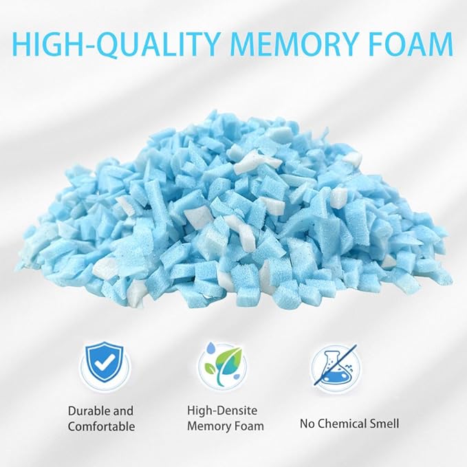 10lbs Shredded Memory Foam Filling, Blue and White Bean Bag Filler, Soft Pillow Stuffing Refill for Punching Bag, Couch, Cushion, Dog Bed, Pouf, Arts and Crafts
