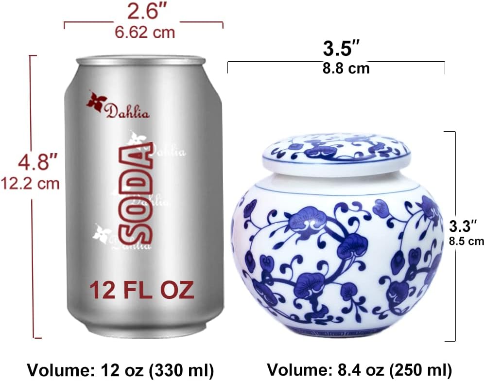Dahlia Blue and White Porcelain Tea Canister for Loose Tea, Airtight Jingdezhen Tea Caddy, Lingzhi 250 ML