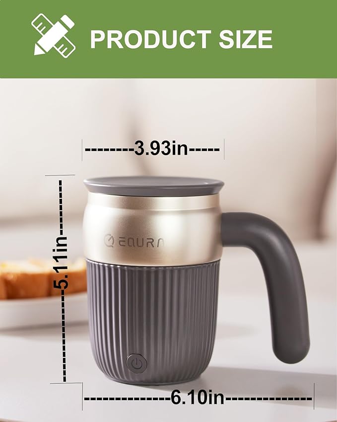 Self Stirring Coffee Mug, Rechargeable Magnetic Stirring Cup, Thermos, Electric Mixing Mug with Lid for Coffee/Milk/Cocoa and Other Beverages - 15 Oz (Gray)