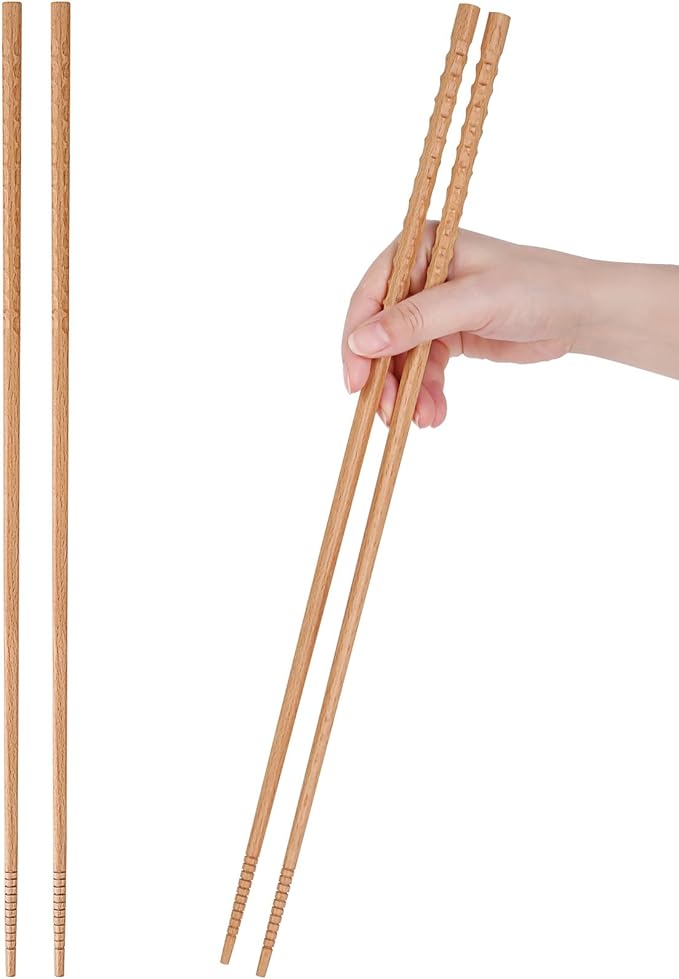 Donxote 16.5 inches Cooking Chopsticks, 2 Pairs Extra Long Anti-Slip Chopstick, Reusable for Noodles Frying Hotpot Wooden Kitchen Chop Sticks