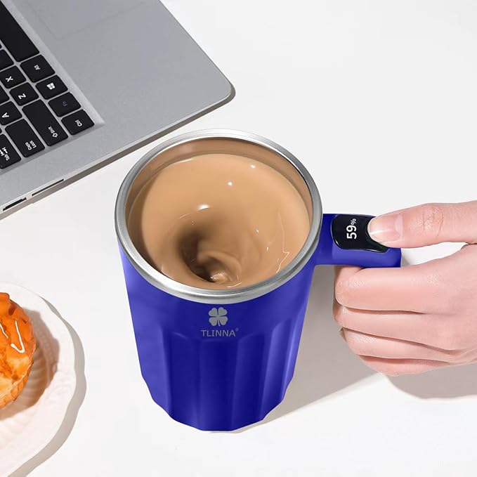 Drink Stirrer,Self Stirring Mug,Self Stirring Coffee Mug,Suitable for Coffee, Milk, Cocoa and Other Beverages Stainless Steel Vacuum Insulated Tumbler with Lid (Blue, 12 Ounces)