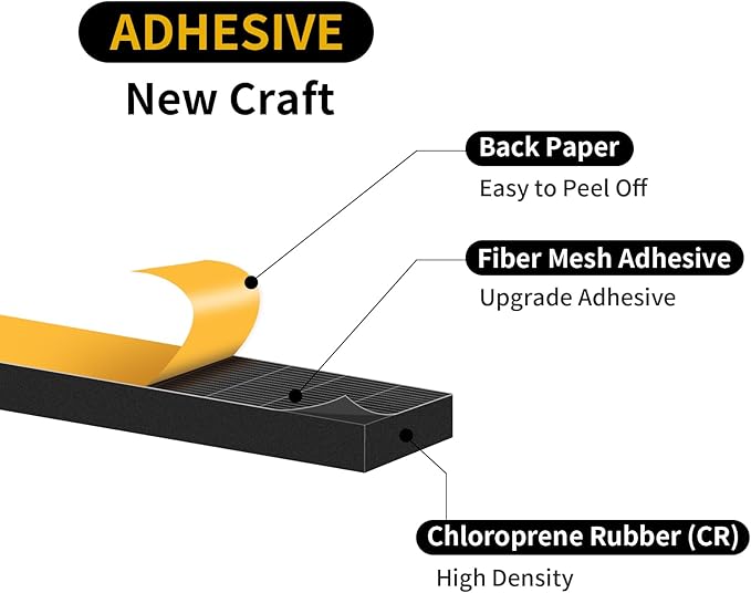 Weather Stripping Door Seal,Weather Stripping,Soundproof,Cold Insulation,High Density CR Foam Insulation Tape for Door, Front Door Frame, Windows,Sliding Door (Black, 2 in x 1 in x 6.5Ft)