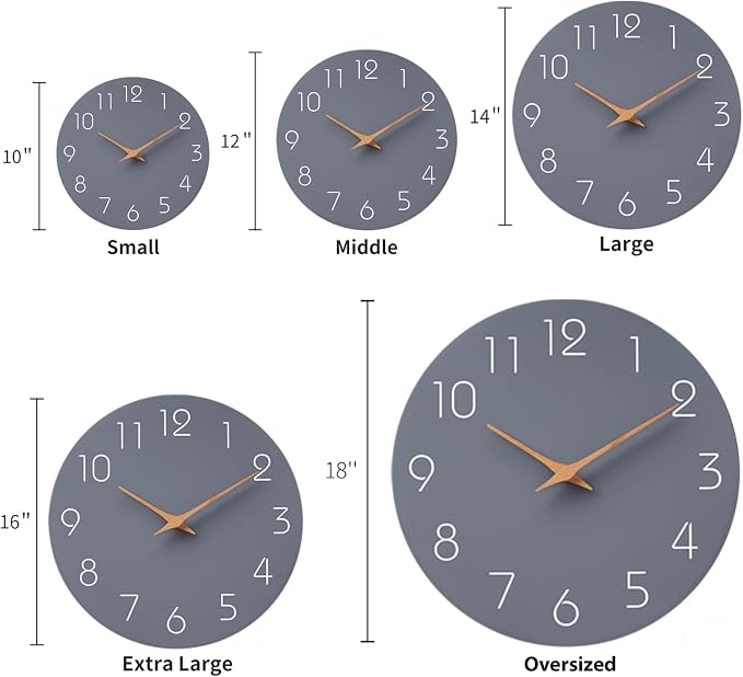 Mosewa Large Wall Clock 18 Inch Gray Modern Flatwood Silent Non Ticking Battery Operated Decorative for Bedroom Bathroom Living Room Kitchen Home Office Hotel