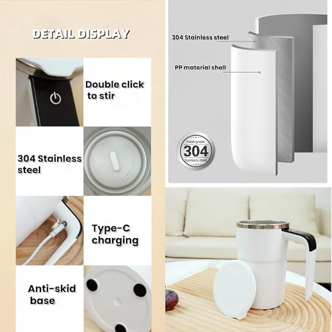 Automatic Magnetic Stirring Coffee Mug New Self Stirring Mug Electric Protein Shaker Bottle Stainless Steel Mixing Cup (Pink)