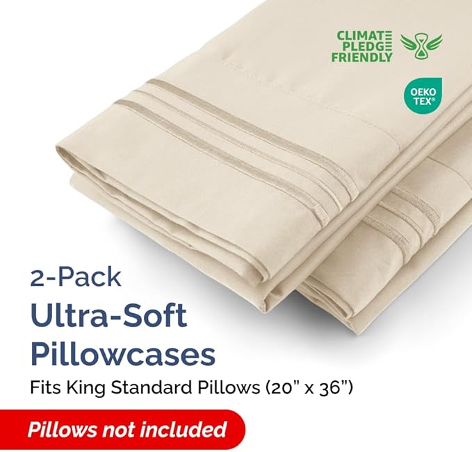 King Standard Pillow Cases Set of 2 - Ultra-Soft Hotel Quality Pillowcase Covers - Comfy, Cozy & Fade Free - Wrinkle Resistant - Machine Washable Pillow Protectors - 2 Piece Set - King Standard Wheat