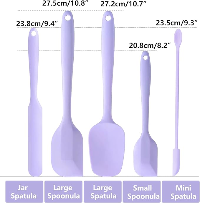 5 Piece Purple Silicone Spatula Set, Heat Resistant Rubber Spatulas Set, Silicone Kitchen Utensils Set Dishwasher Safe for Nonstick Cookware
