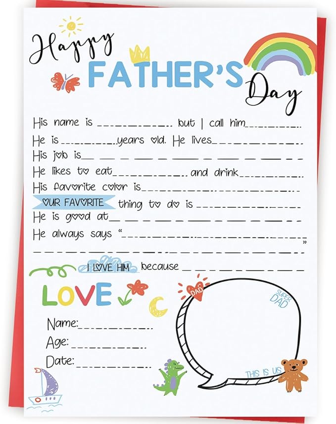 Funny Fathers Day Cards Gift for Dad, Fill in The Blanks on Father's Day Card from Daughter Son Kids, Best Dad Gifts Ideas