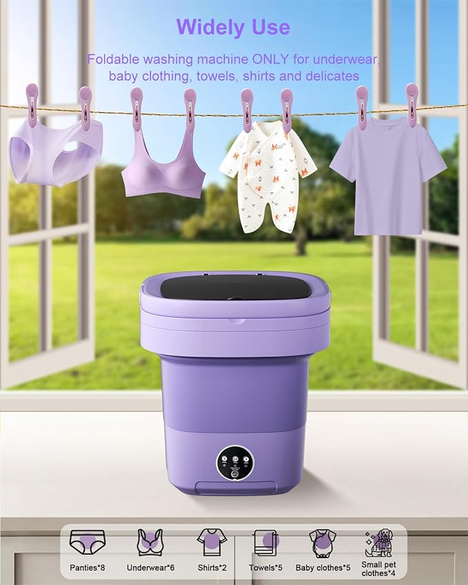 16L Portable Washing Machine, Folding Clothes Washer with Spin Basket & 3 Modes | Mini Washer for Underwear, Socks, Baby Clothes | Compact Washing Machine for Apartments, RV & Travel, Home (Purple)
