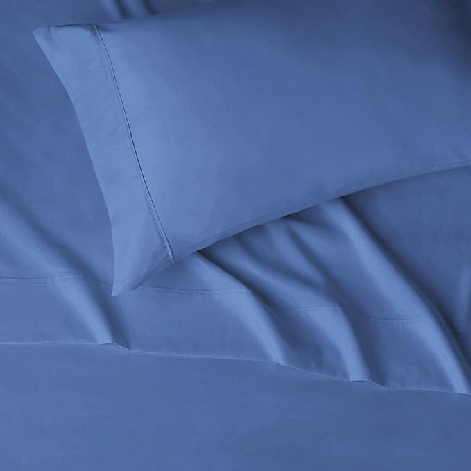 Amazon Basics Lightweight Breathable Super Soft Easy Care Wrinkle Resistant Brushed Microfiber 3-Piece Bed Sheet Set with 14-Inch Deep Pockets, Twin, Dutch Blue, Solid