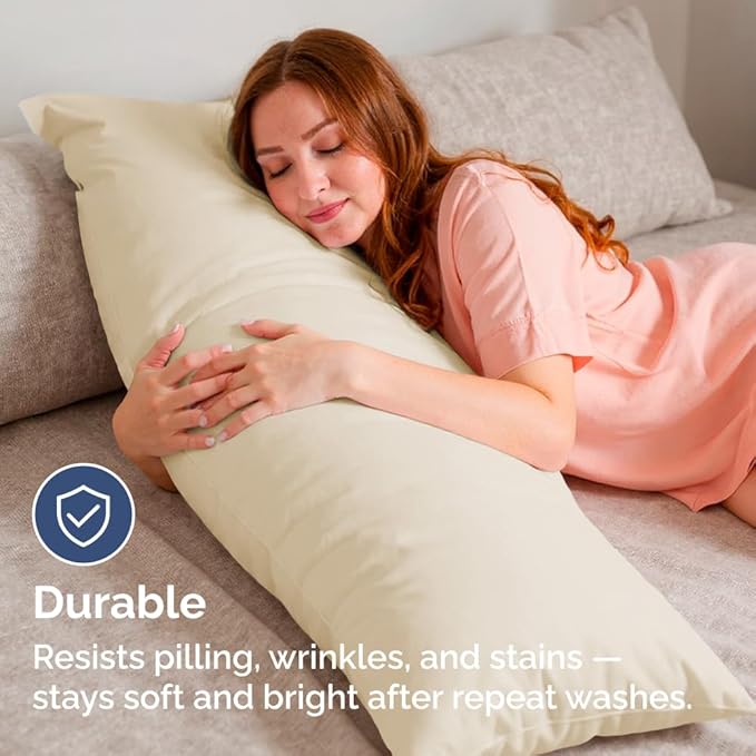 Body Pillowcases Set of 4-20x54 Long Body Pillow Case - Soft Body Pillow Cover for Sleeping & Side Sleepers - Comfy, Breathable & Fade Free - Machine Washable with Envelope Enclosure - (Off White)