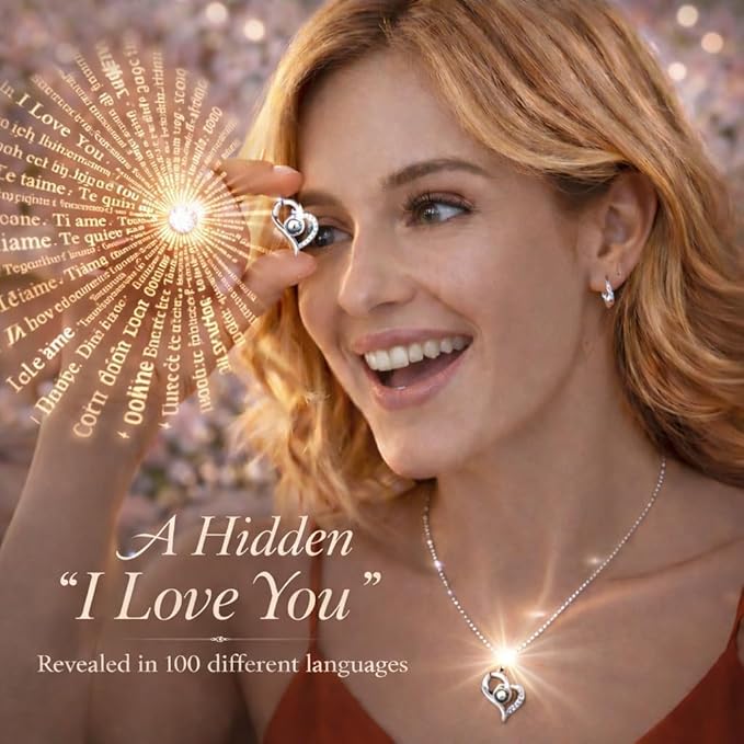 Forever Love Preserved Real Rose with Heart Necklace, for Mom, Wife, Anniversary Birthday Gifts for Women – Projects “I Love You” in 100 Languages