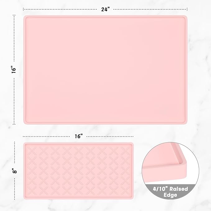 Rnivvi Silicone Coffee Mat, 16" x 24" Waterproof Raised Edge Coffee Bar Mats for Espresso Machine Station Accessories, Heat Resistant Detachable Dish Drying Pad for Kitchen Counter, Dish Rack, Pink