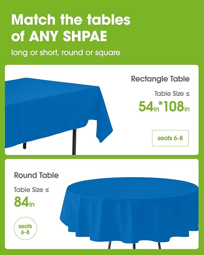 Pureegg Plastic Table Cloth Disposable 20 Pack, 84'' Round Table Cloths, Graduation Decorations Class of 2025, Graduation Party Tablecloths, Round, Plastic Cover, Leakproof & Sturdy, Blue